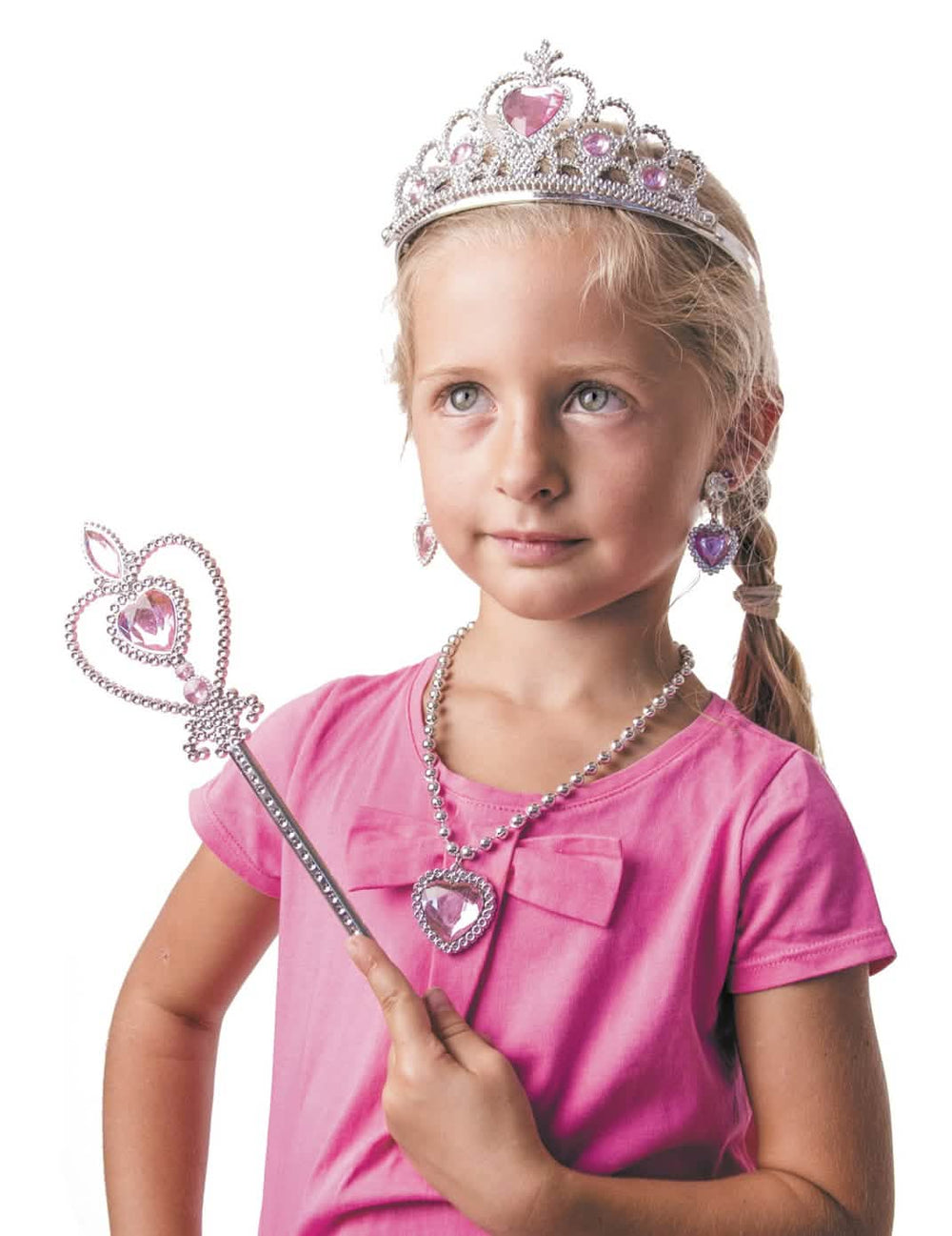 Souprava doplňků princezny snů pro dívka stříbrná a růžová s korunou a kouzelnou hůlkou