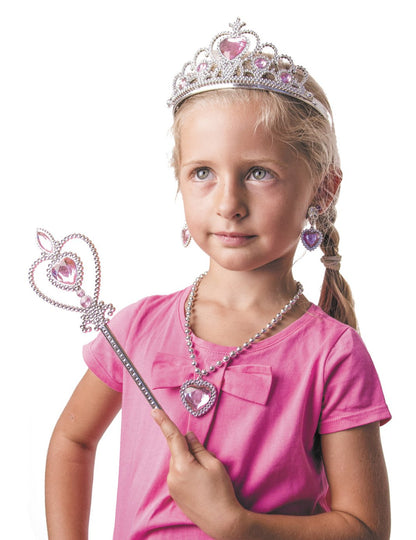 Kit accessoires princesse des rêves pour fille rose et argenté avec diadème et baguette