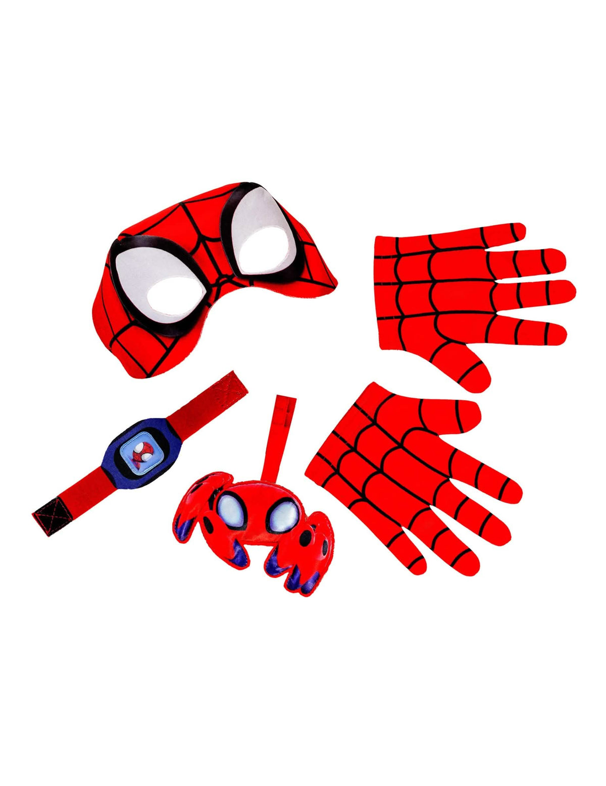 Vue de face des accessoires portés du coffret accessoires Spidey et ses amis