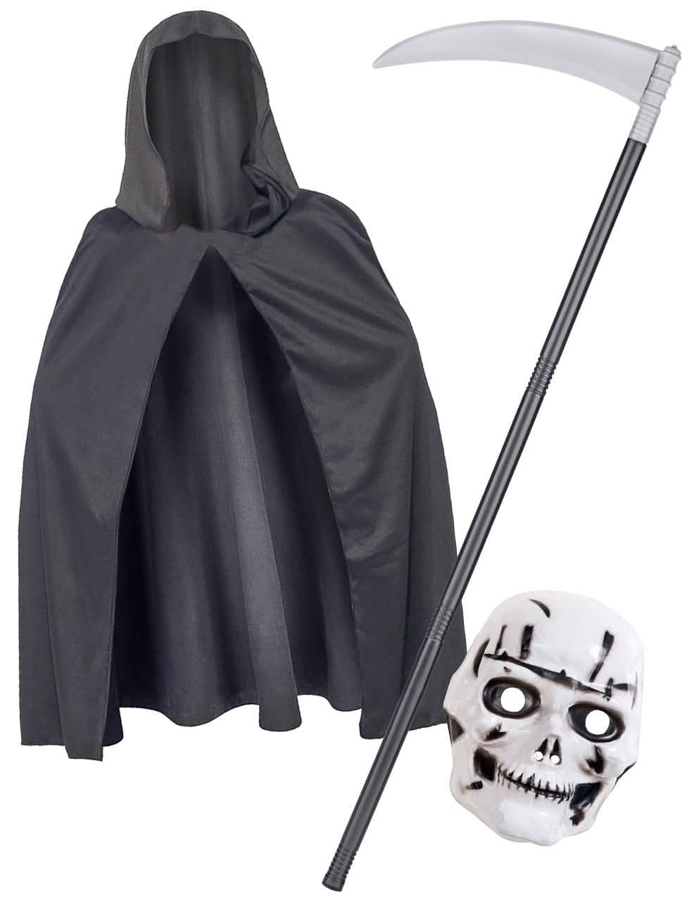 Sada doplňků kostry pro dítě černá a bílá s pláštěm maskou a falešnou