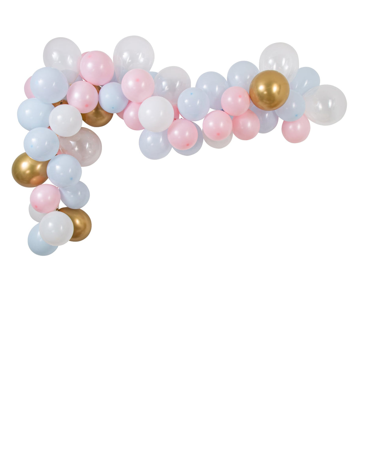 Vue du montage du Kit arche de 58 ballons gender reveal bleu et rose blanc et doré