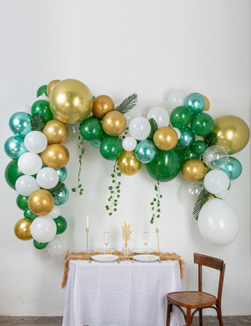 Sada tropického balónkového oblouku s 86 listy břečťanu, palmy a monstery