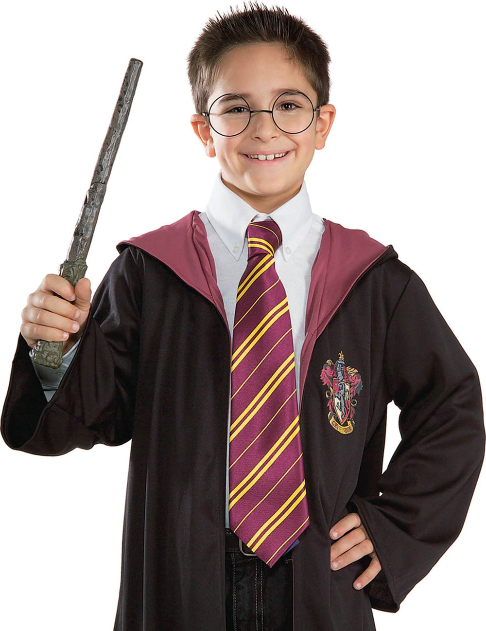 Sada kouzelné hůlky a brýlí Harry Potter pro dítě kulaté černé brýle a hnědá hůlka