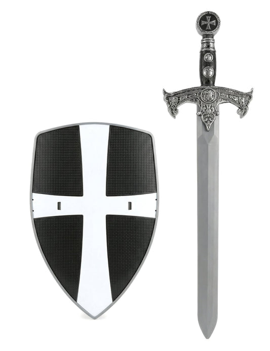 Kit bouclier et épée de chevalier croisé pour enfant noir et blanc