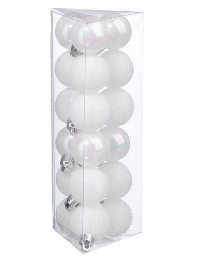 Lot de 18 mini boules de Noël blanches pailletées et mates