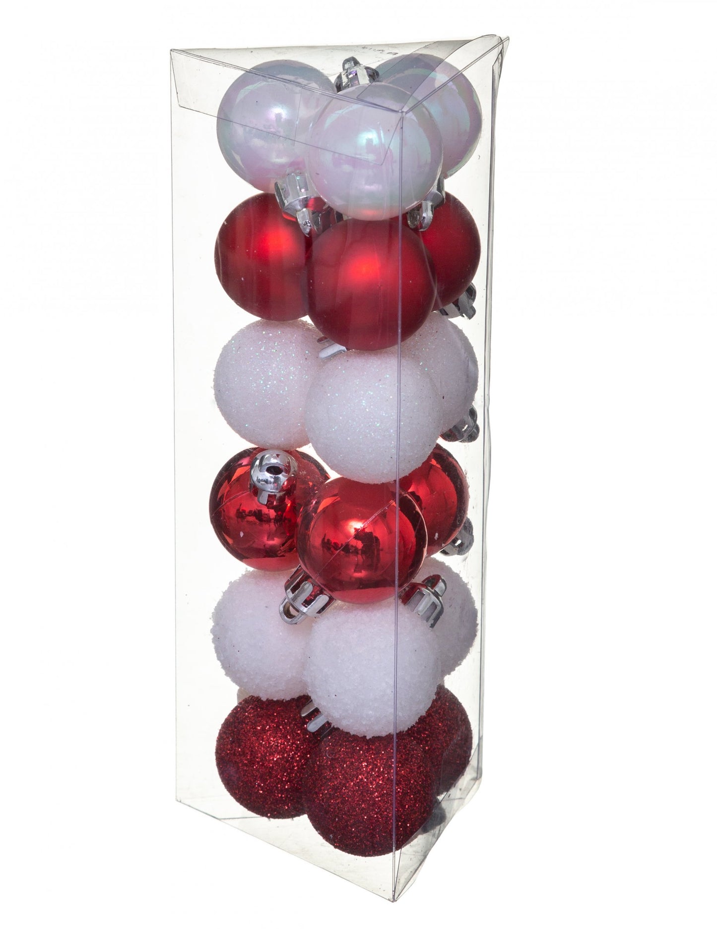 18 mini bílých a červených vánočních koulí 3 cm matné a třpytivé