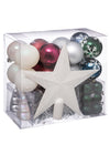 Kit décorations de sapin pour fête blanc rouge bleu vert avec boules et cimier