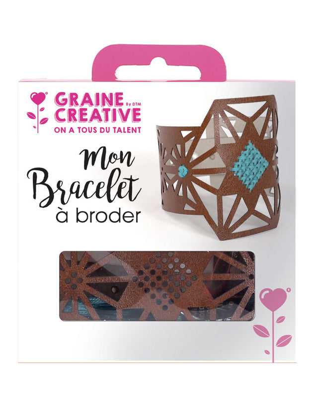 Sada hnědých kožených vyšívacích náramků se vzorem hvězd a tyrkysovou bavlnou