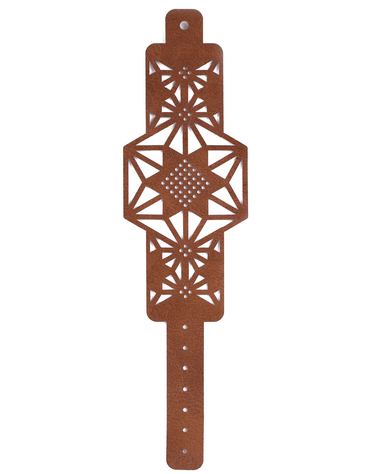 Sada hnědých kožených vyšívacích náramků se vzorem hvězd a tyrkysovou bavlnou