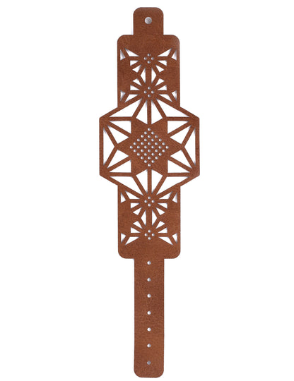 Sada hnědých kožených vyšívacích náramků se vzorem hvězd a tyrkysovou bavlnou