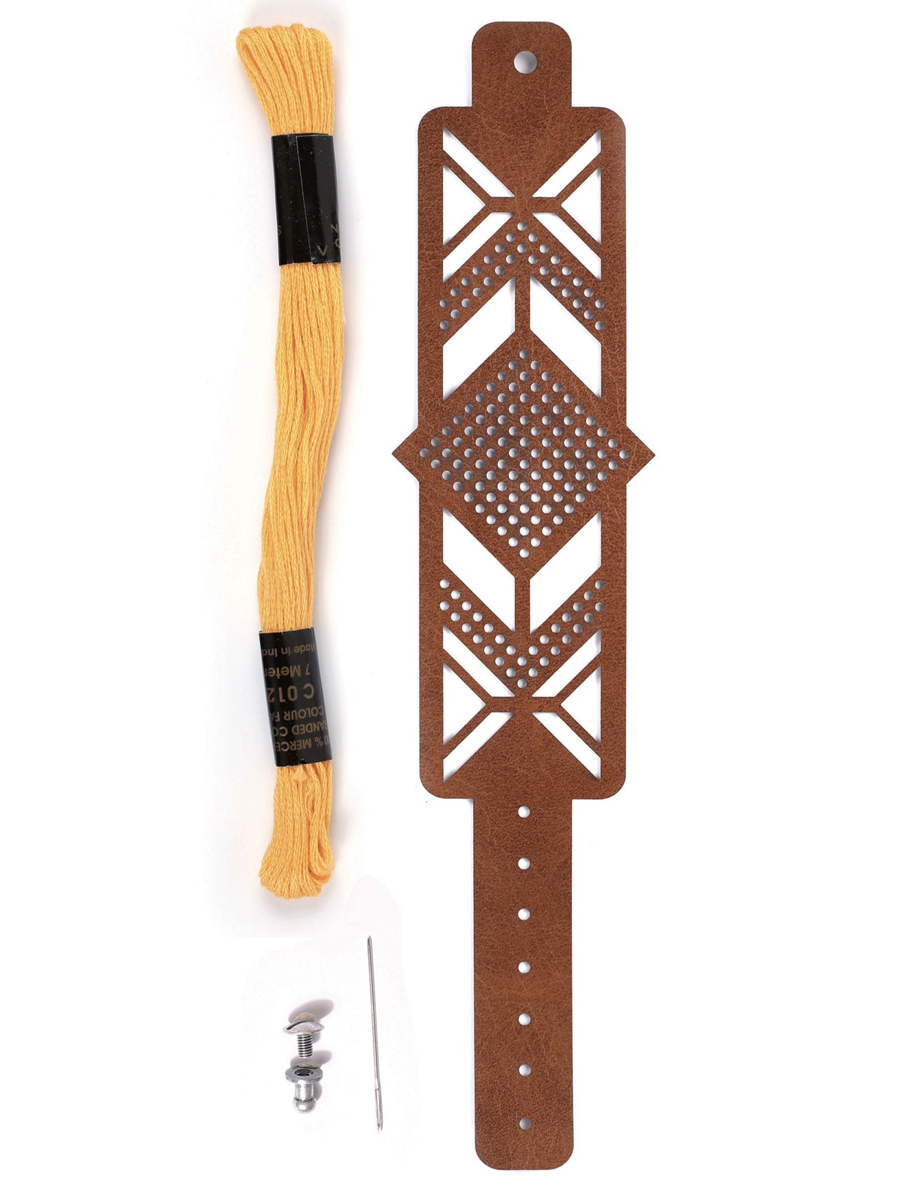 Sada hnědých kožených vyšívacích náramků s diamantovým vzorem pro dospělé