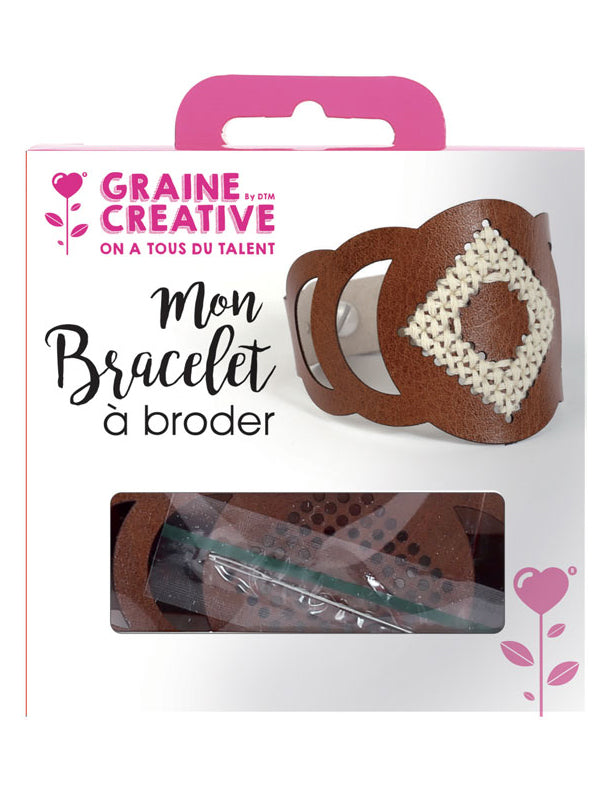 Hnědý kožený vyšívací náramek s kulatým vzorem manžety pro dospělé