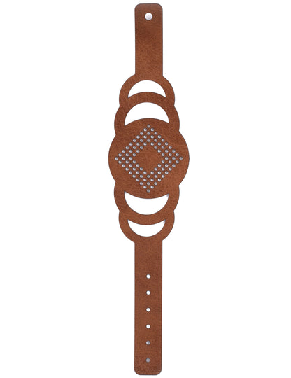 Hnědý kožený vyšívací náramek s kulatým vzorem manžety pro dospělé