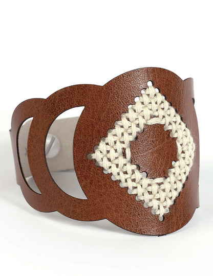 Hnědý kožený vyšívací náramek s kulatým vzorem manžety pro dospělé