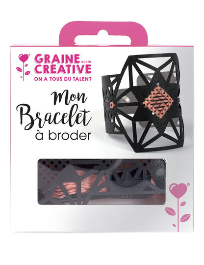 Sada černého koženého vyšívacího náramku s hvězdicovým vzorem a růžovou nití