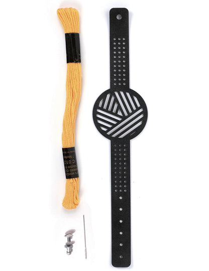 Sada černých kožených vyšívacích náramků s geometrickými vzory pro dospělé