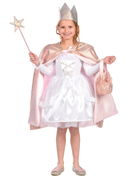 Kit cape et accessoires de princesse pour enfant rose gold avec couronne et baguette