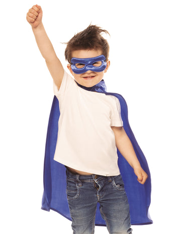 Sada modrého superhrdinského pláště a masky pro děti