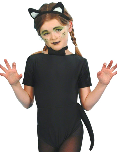Kit de chat pour enfant noir avec oreilles, nœud papillon et queue