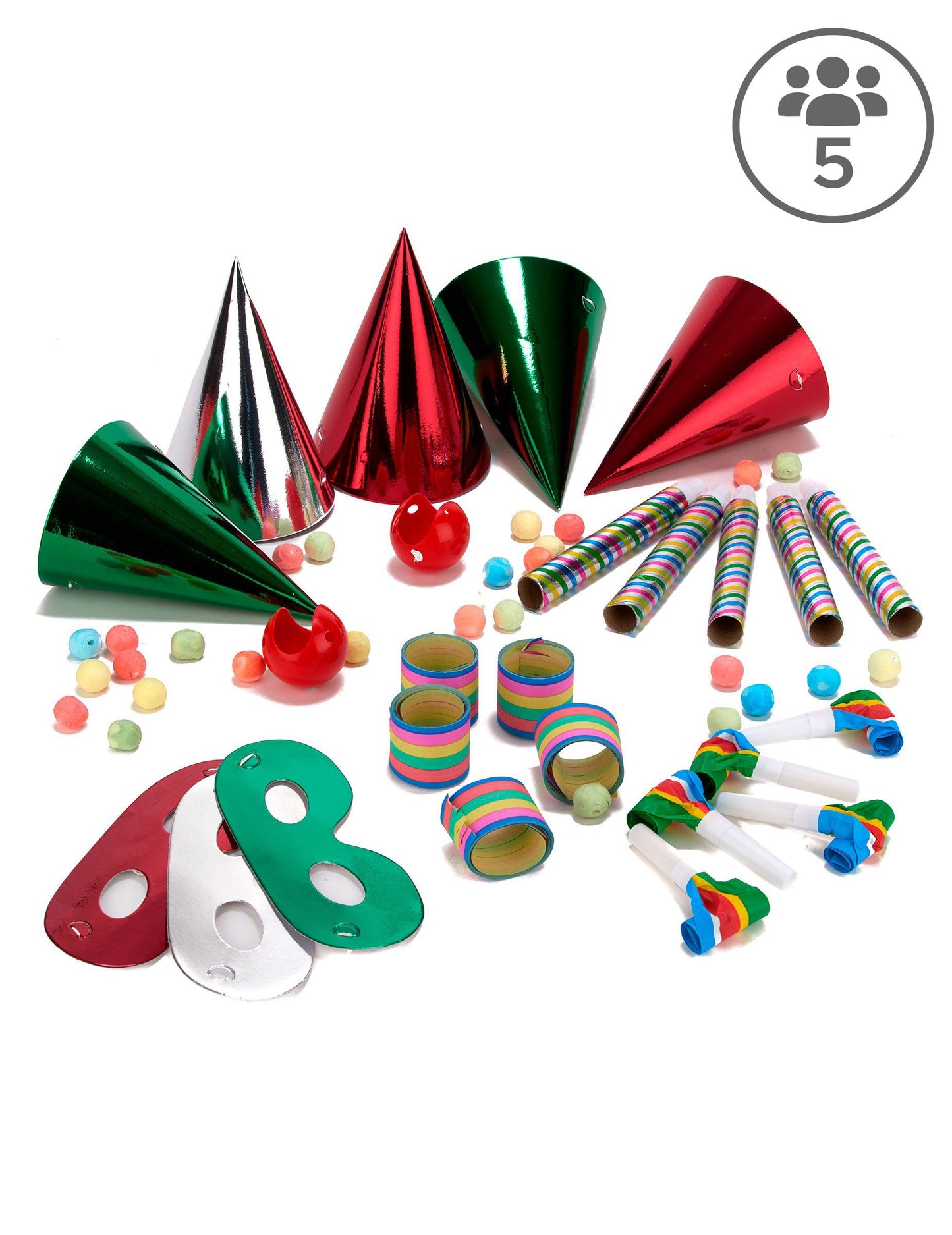 Sada oslavných konfetti pro 5 osob v lesklých duhových barvách