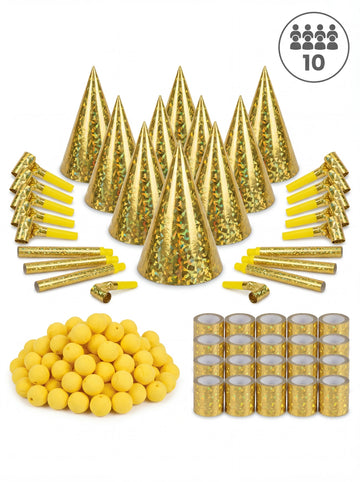 Kit cotillons dorés pour 10 personnes effet holographique brillant