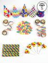 Kit cotillons multicolores pour 5 personnes avec chapeaux et sans-gênes