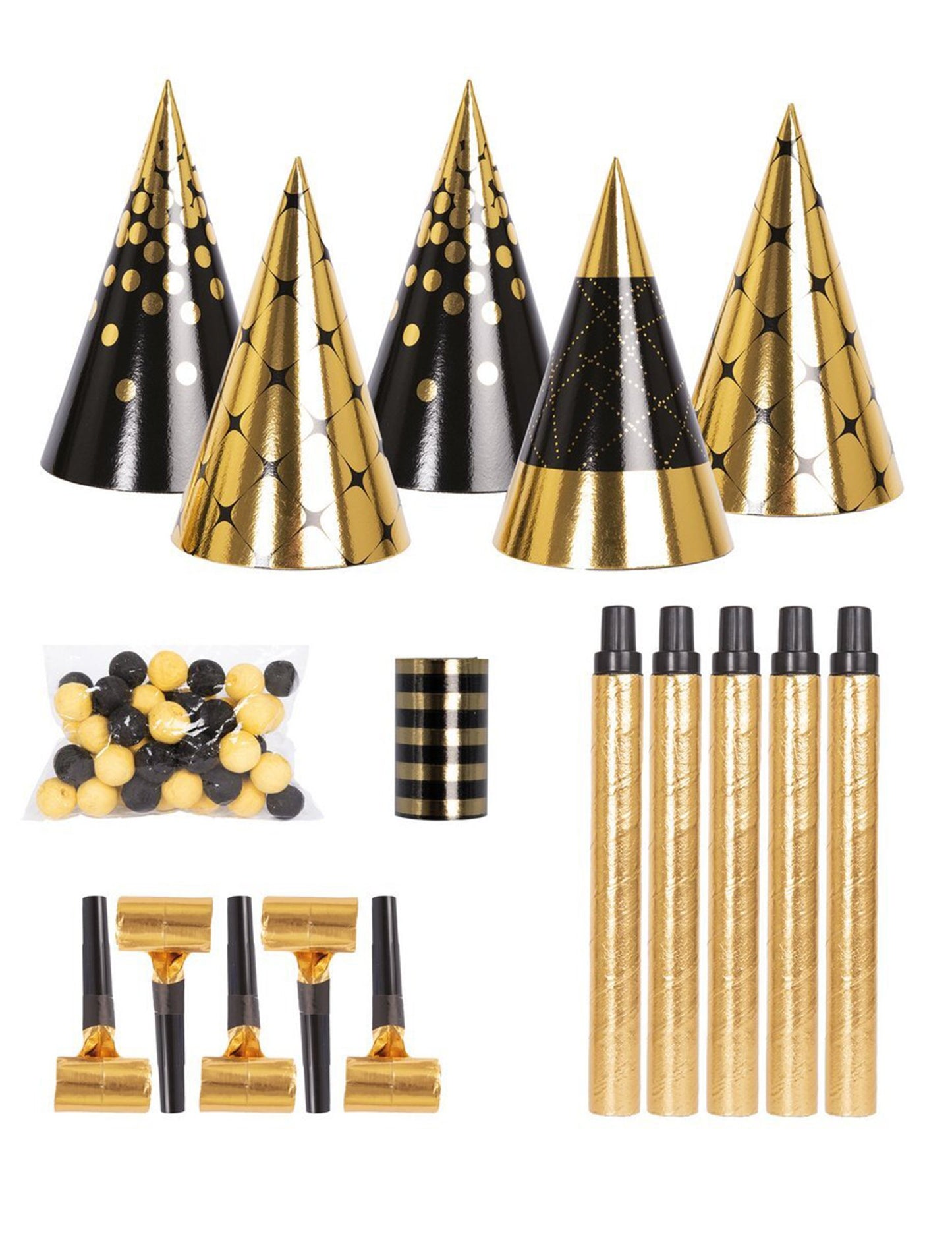 Sada party doplňků v černé a zlaté pro 5 osob 