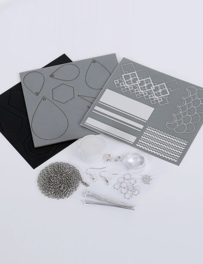 Kompletní diy elegantní sada pro tvorbu šperků v černé a stříbrné barvě