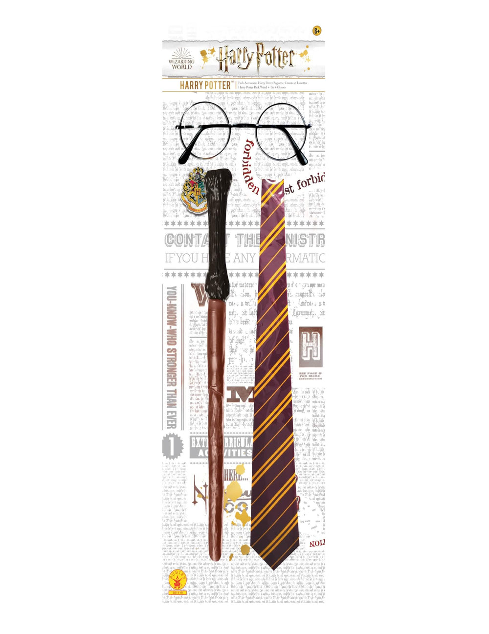 Sada doplňků Harry Potter pro dítě s hůlkou, brýlemi a kravatou