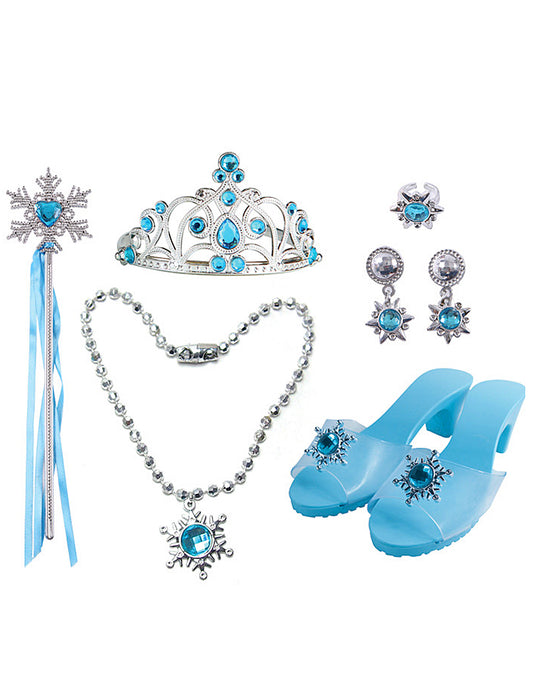 Kit de 6 accessoires de princesse pour fille bleu avec couronne et chaussures