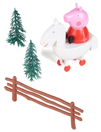 Kit de décoration pour gâteau Peppa Pig pour enfant avec figurine de cheval blanc sapins et barrière marron