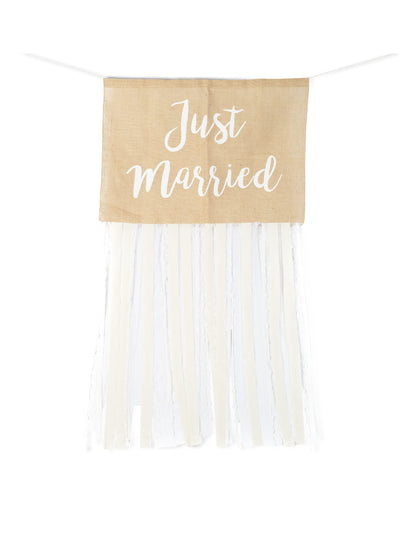 Kompletní sada do auta pro nevěstu a ženicha z juty a krajky, právě se vzali