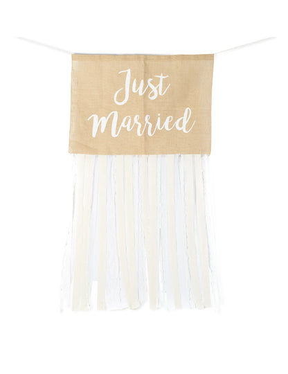 Kit Hochzeitsauto Jute und Spitze Landhausstil komplett Just Married