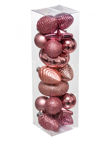 Sada ozdob na vánoční stromek růžové zlato 18 kusů 