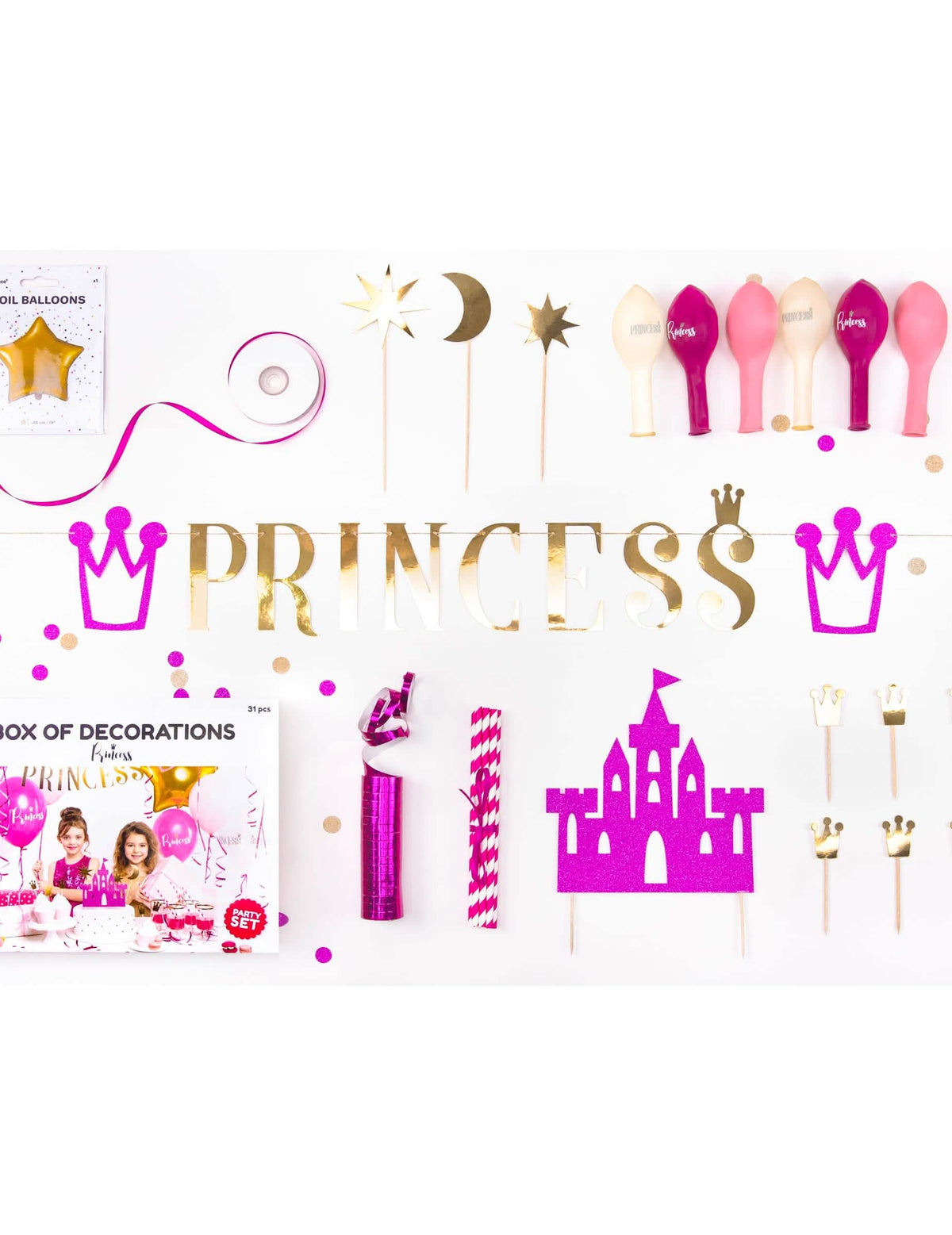 Sada dekorací k narozeninám princezny pro dívku růžová a zlatá 31 dílů