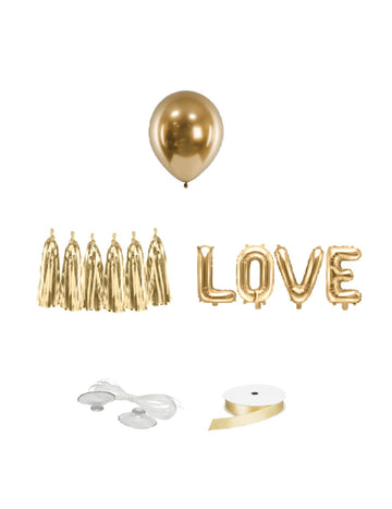 12dílná sada zlaté dekorace na auto na svatbu