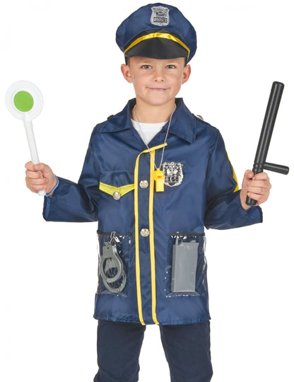 Kit déguisement et accessoires de policier pour enfant bleu avec sifflet et matraque