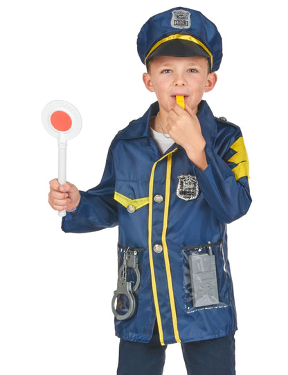 Vue de face du kit déguisement et accessoires de policier pour enfant