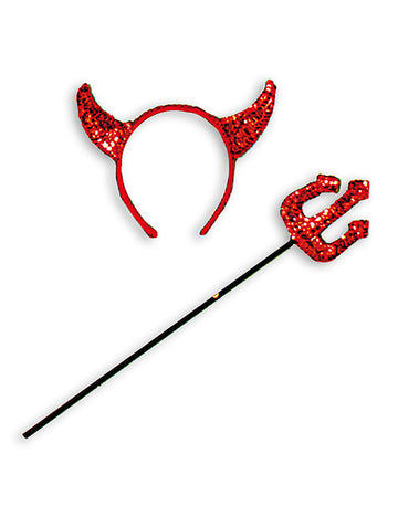 Halloweenská flitrovaná ďábelská sada pro ženy