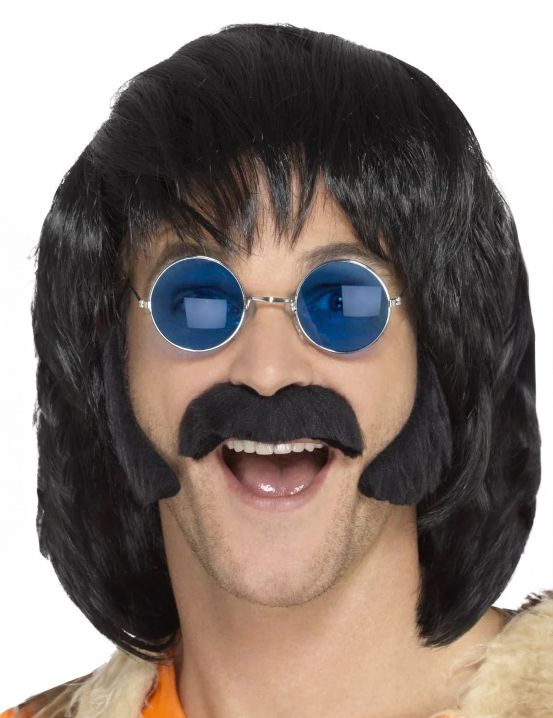 Kit hippie pour homme noir avec moustache et pattes