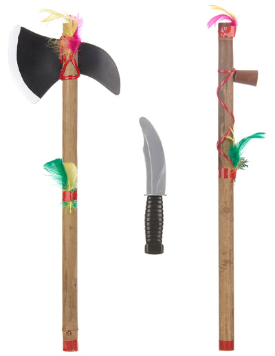 Kit de 3 accessoires indien pour déguisement en plastique avec plumes colorées