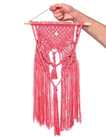 Růžová bohémská závěsná makramé sada 30 x 50 cm kutilská bavlna