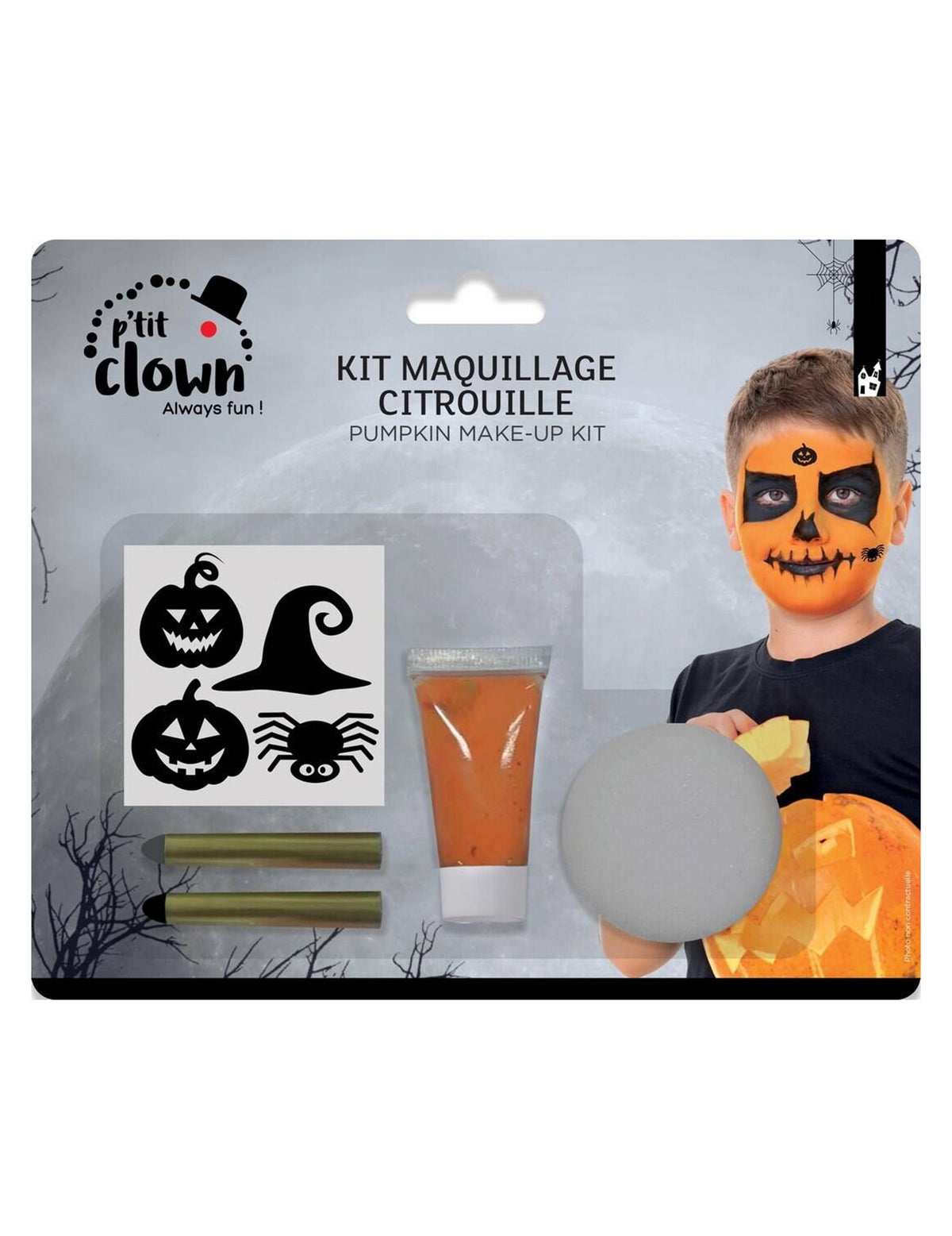 Kit maquillage citrouille pour enfant orange et noir