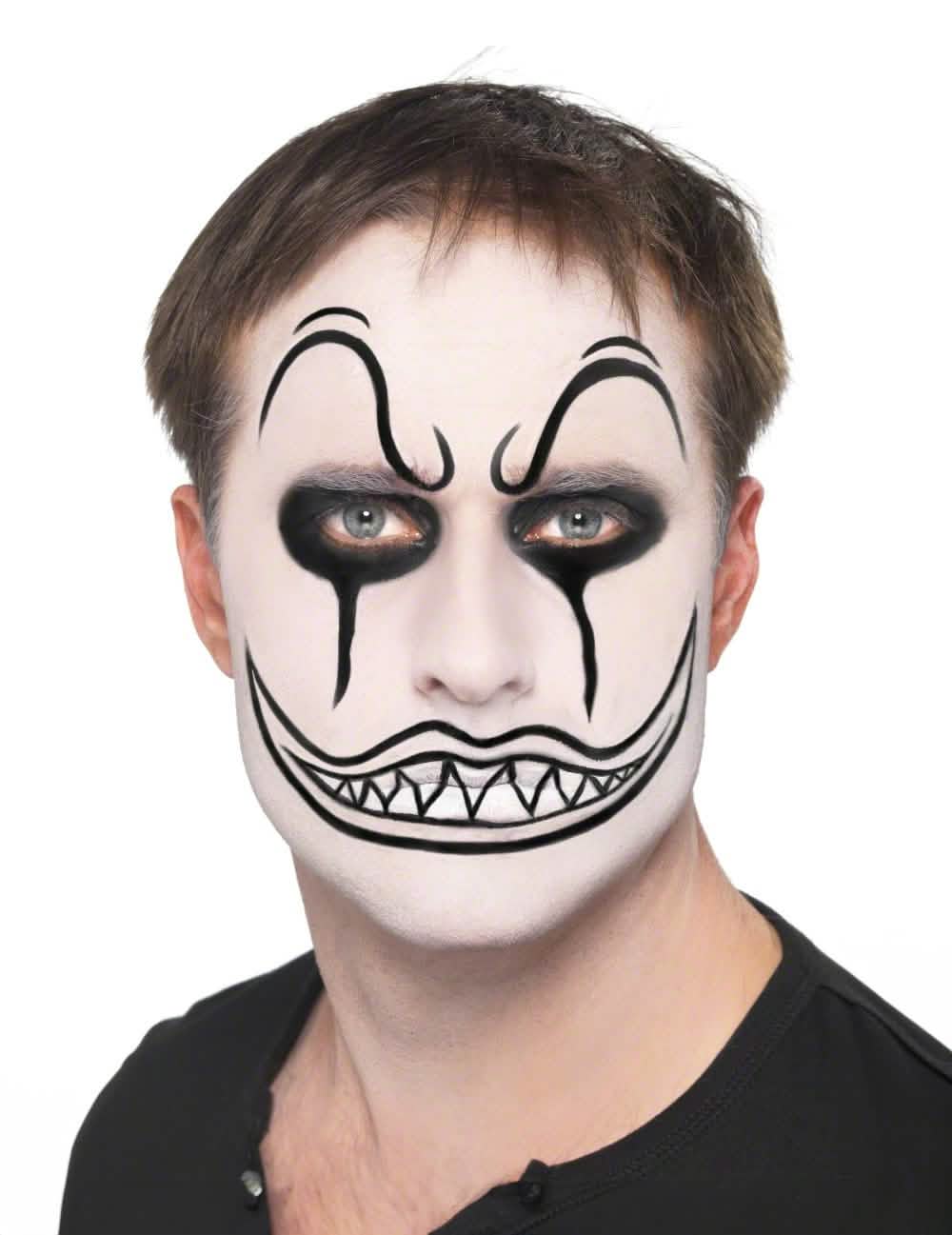 Příklad černé a bílé klaunské líčení z kitu klaunských líčidel pro dospělý