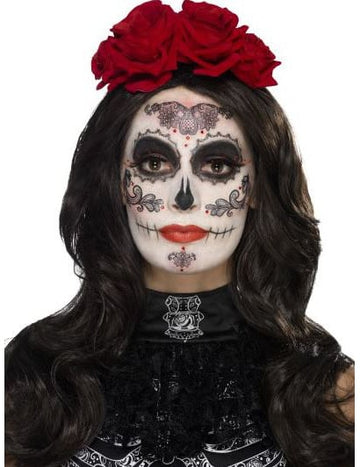 Okouzlující sada na líčení s umělými řasami a šperky Dia de los Muertos pro ženy