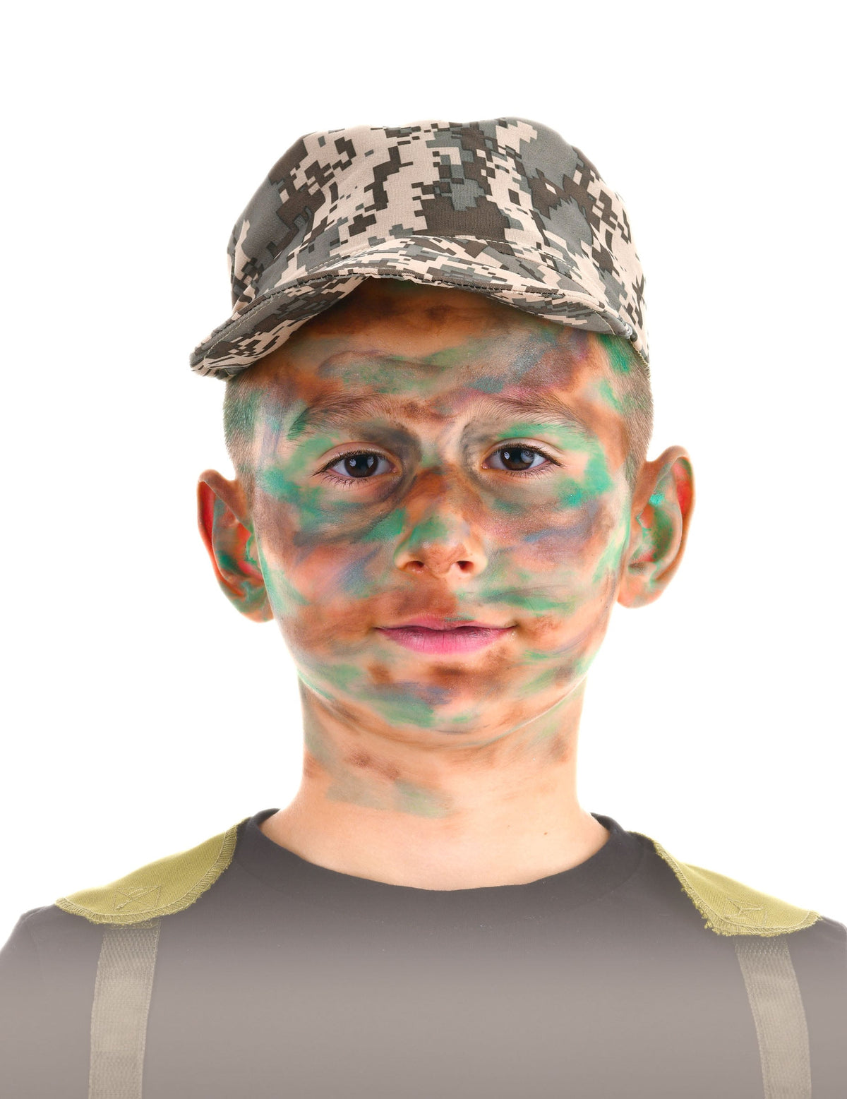 Kit maquillage militaire pour enfant vert et marron avec pinceau et éponge