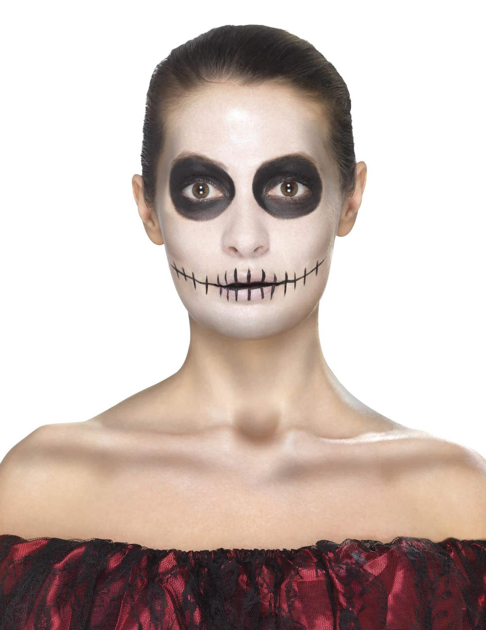 Finální podoba líčidel na obličej z princeznovské sady s pavoukem Dia de los muertos