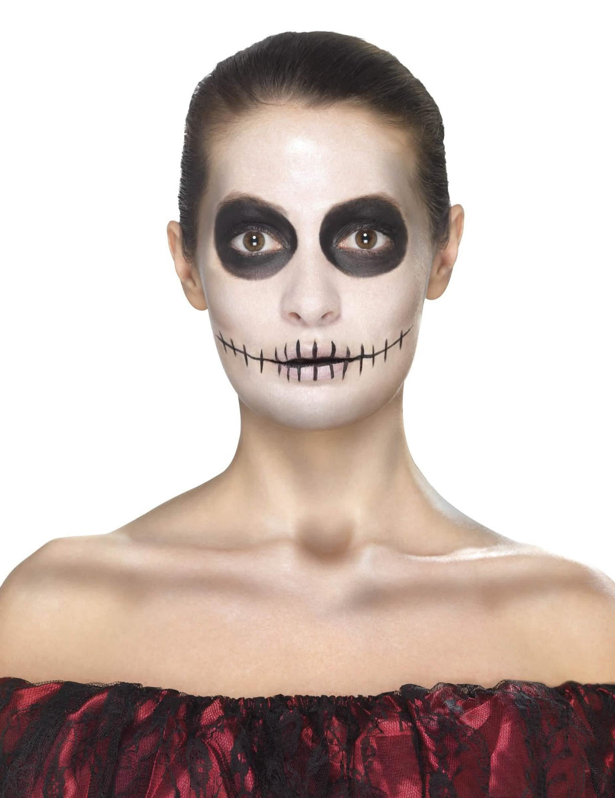 Finální podoba líčidel na obličej z princeznovské sady s pavoukem Dia de los muertos