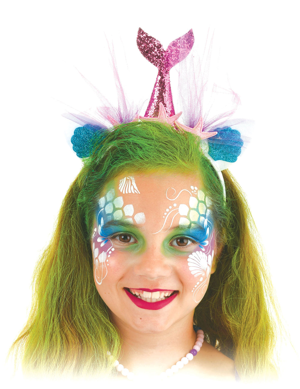 Détail du maquillage sur le visage du kit maquillage sirène pour fille