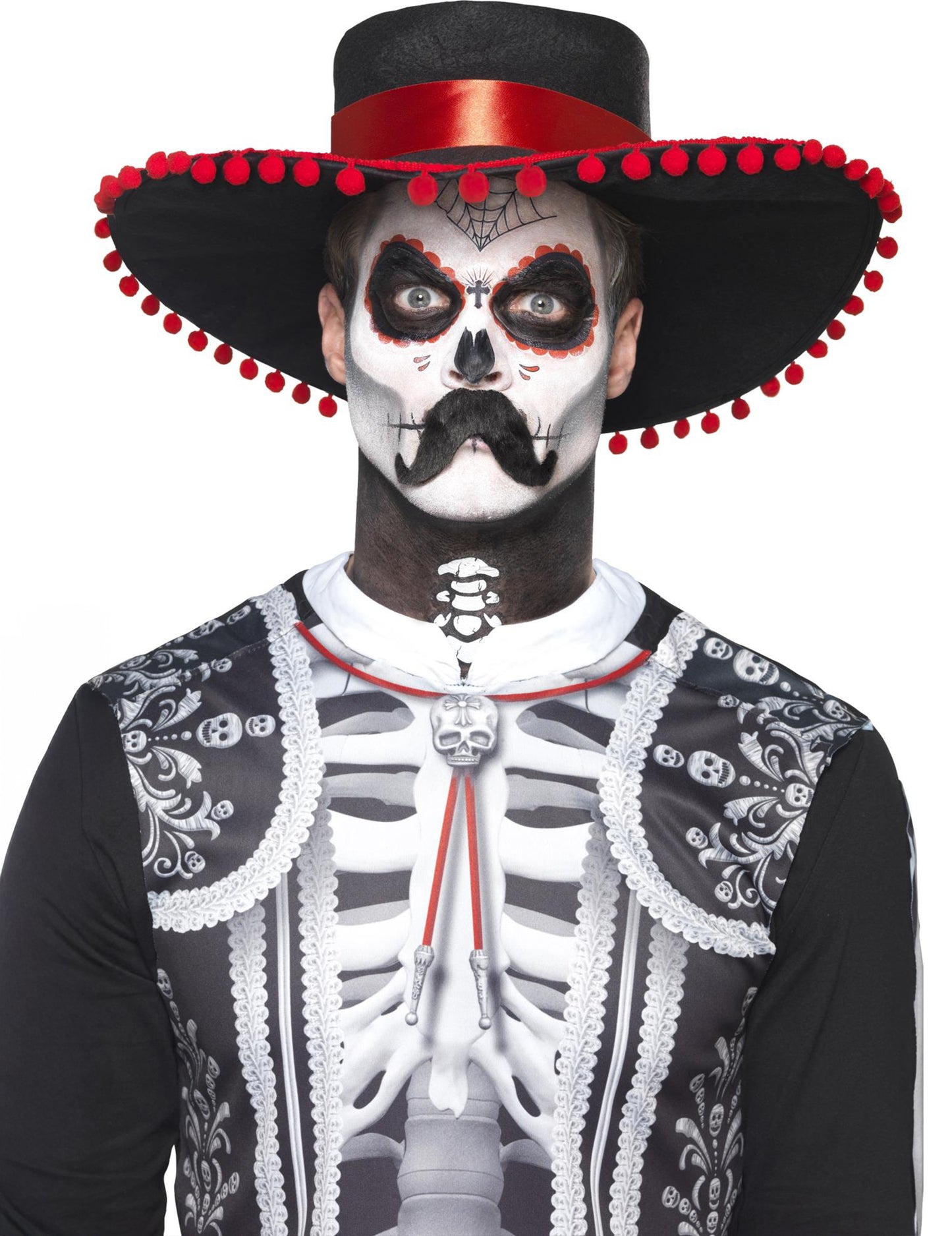 Kit maquillage squelette mexicain Dia de los muertos pour adulte noir blanc et rouge